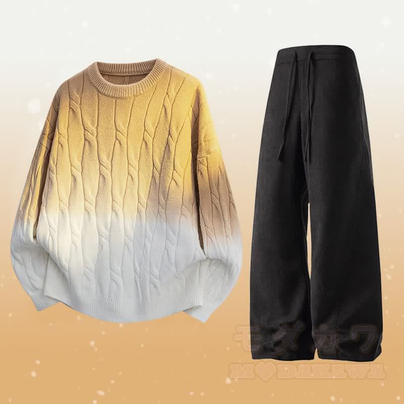 グラデーションニットセーターポケットパンツツーピース - セットF - 3XL - image 6