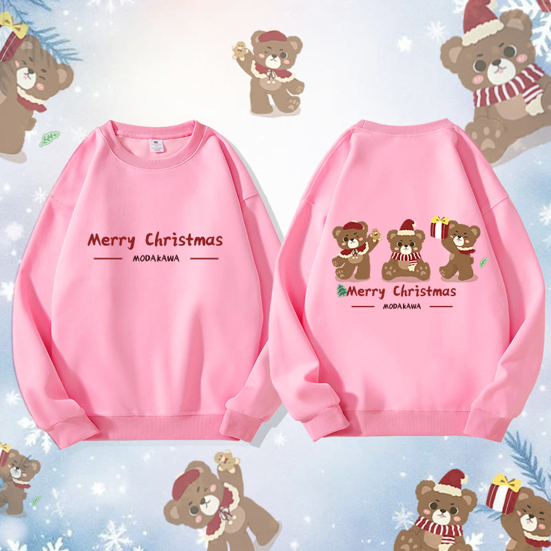 MODAKAWA スリークリスマスベアグラフィック ユニセックス スウェットシャツ - Pink - 5XL - image 2