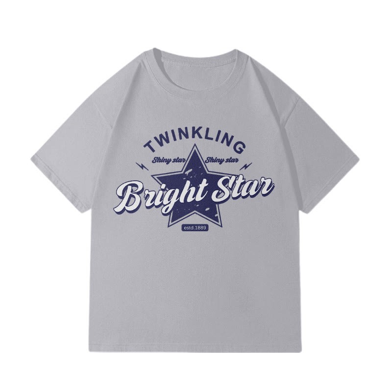 BRIGHT STARプリント100%綿ModakawaTシャツ - Grey - 5XL - image 4