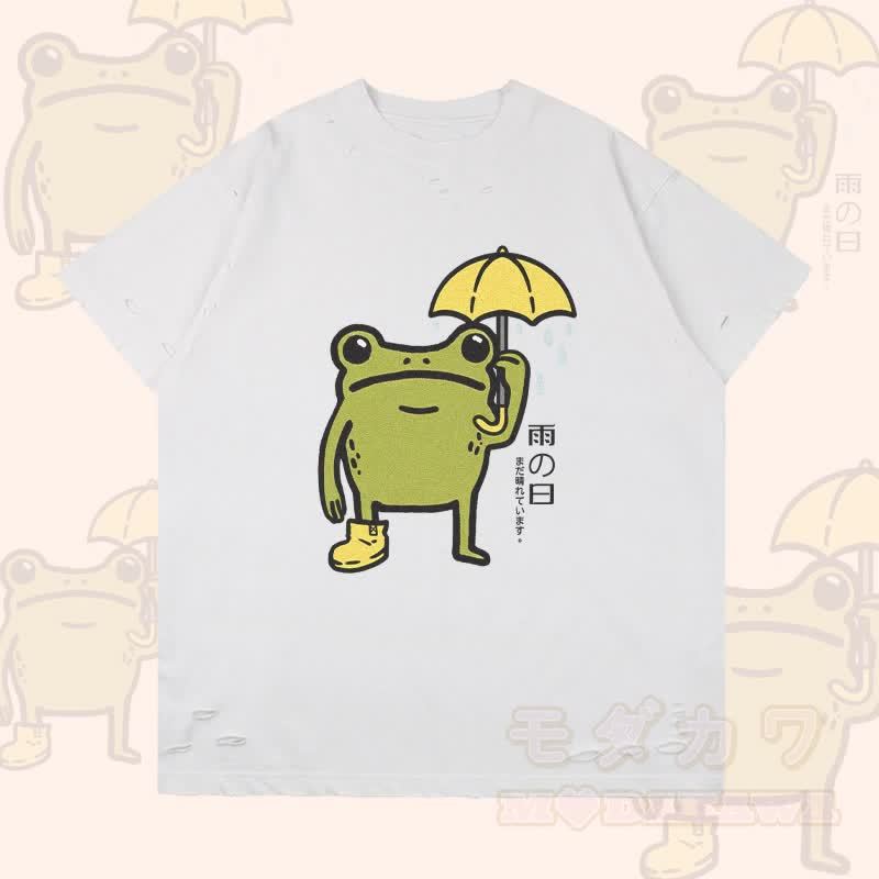 レイニーフロッグ グラフィックModakawaリップド Tシャツ - 白 - 2XL - image 4