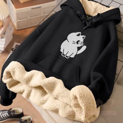 MODAKAWA 黒猫グラフィック 厚手裏起毛冬パーカー - 黒 - 2XL - image 3