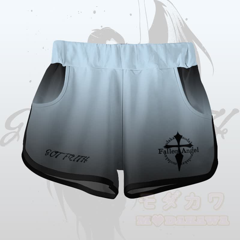 EVIL FAITH エンジェルグラフィックグラデーションTシャツショーツModakawaマッチングアウトフィット - 青いショートパンツ - 5XL - image 7