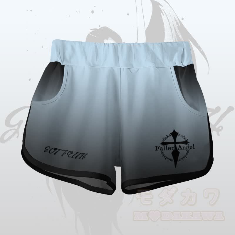 EVIL FAITH エンジェルグラフィックグラデーションTシャツショーツModakawaマッチングアウトフィット - 青いショートパンツ - 5XL - image 7