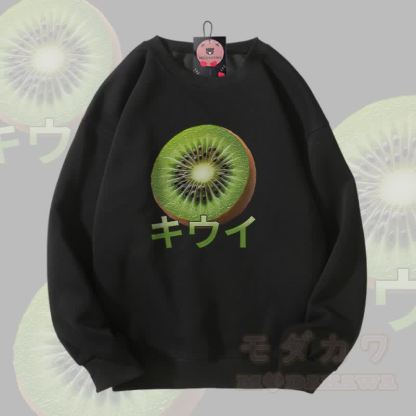 キウイグラフィックModakawaユニセックススウェットシャツ - 黒 - 5XL - image 4