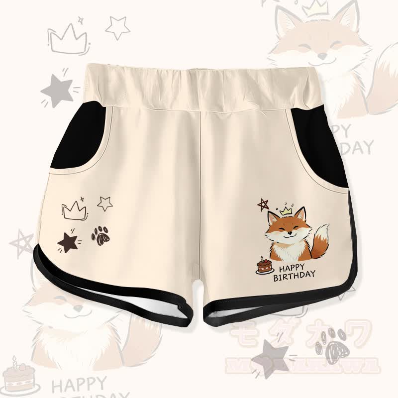 HAPPYバースデー スマイルフォックスケーキ グラフィックModakawaショーツ - アプリコット - 5XL - image 3