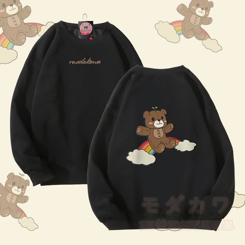 レインボーベアグラフィックModakawaユニセックススウェットシャツ - 黒 - 5XL - image 4