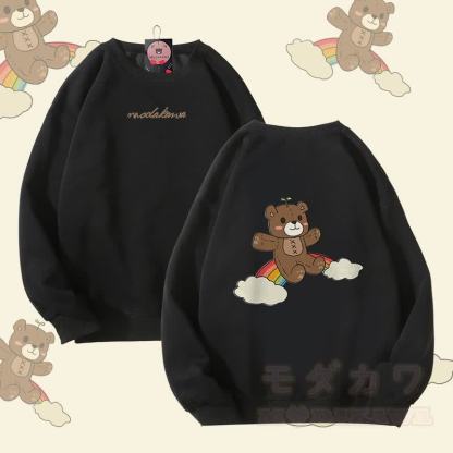 レインボーベアグラフィックModakawaユニセックススウェットシャツ - 黒 - 5XL - image 4