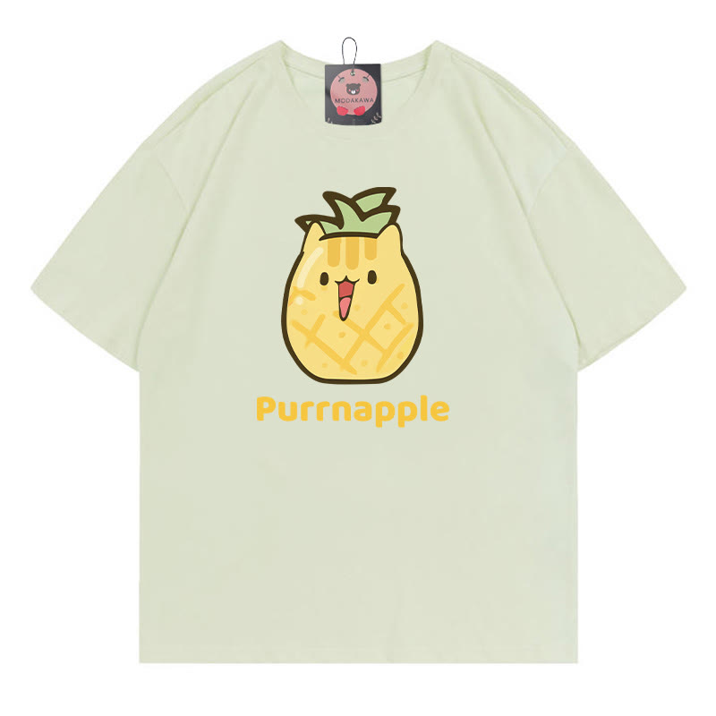 PURRNAPPLE パープルパイナップルプリントModakawaTシャツ - Light Green - 5XL - image 4