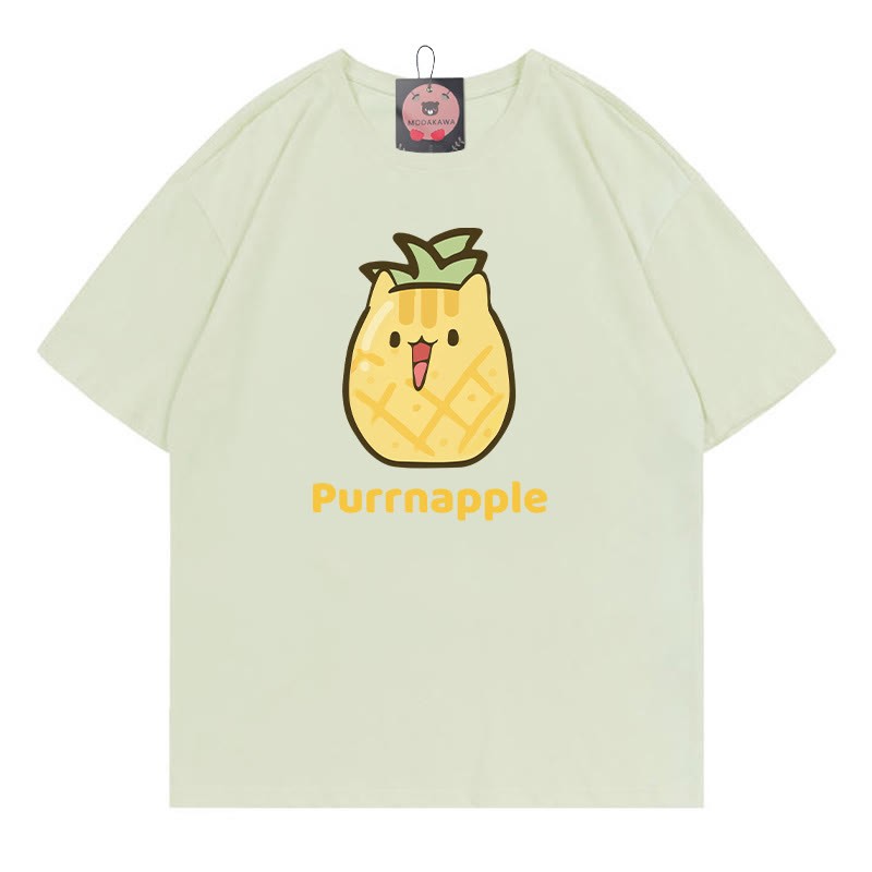 PURRNAPPLE パープルパイナップルプリントModakawaTシャツ - Light Green - 5XL - image 4