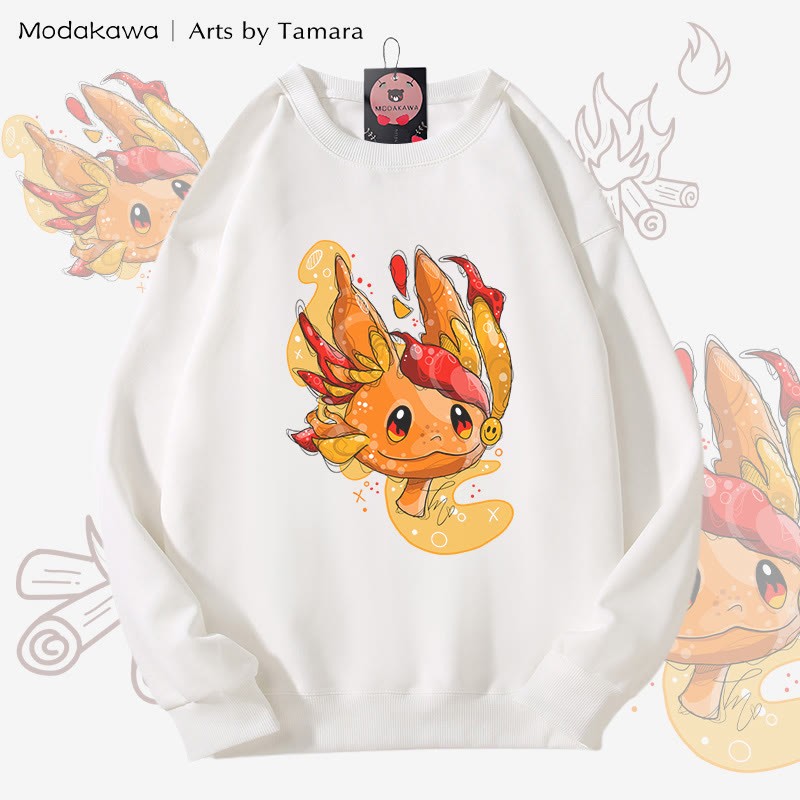 MODAKAWA X Arts by Tamara ファイアークリーチャー グラフィック ユニセックス スウェットシャツ - White - 5XL - image 3