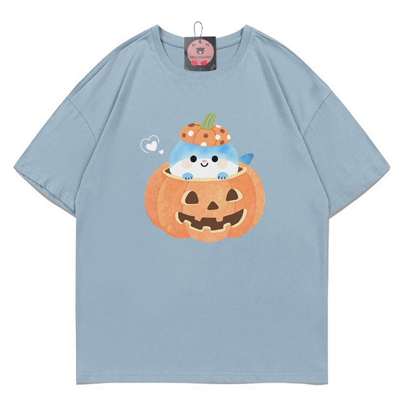 パンプキンシャークプリントTシャツ - ダスティブルー - 5XL - image 5