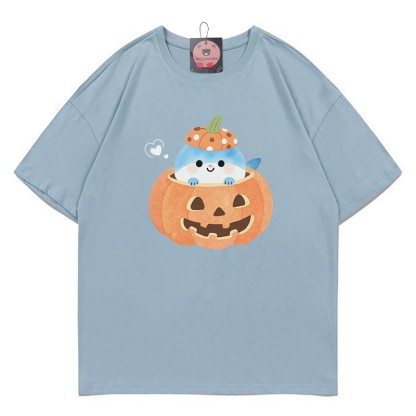 パンプキンシャークプリントTシャツ - ダスティブルー - 5XL - image 5