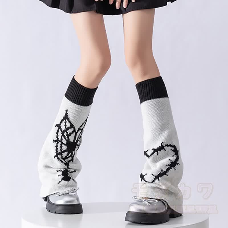 キティフラワーニットリバーシブルレッグウォーマー - 蜘蛛の巣 - ワンサイズ - image 4