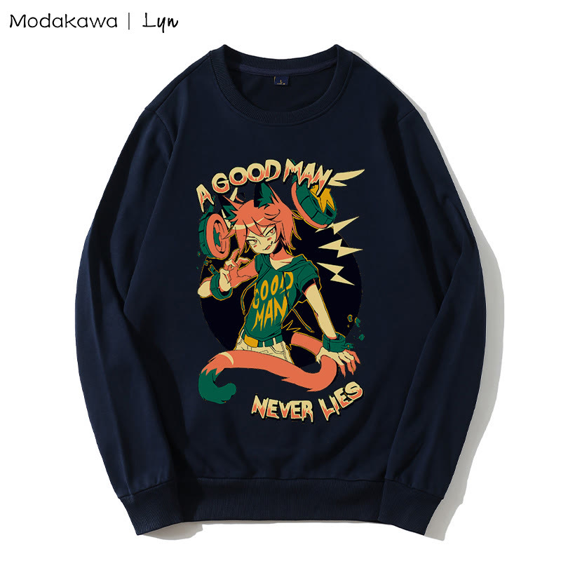 MODAKAWA X Lyn A GOOD MAN NEVER LIES キティマンプリント ラウンドカラー スウェットシャツ - Purplish Blue - 5XL - image 4