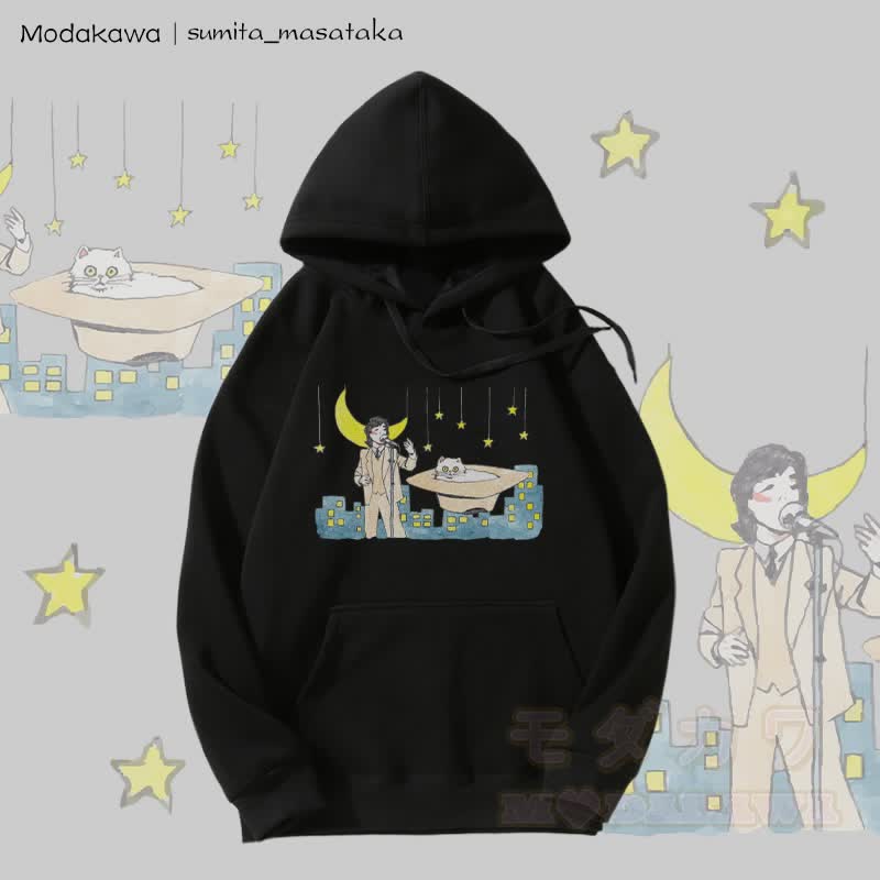 MODAKAWA × sumita_masataka 歌い手と猫 グラフィック裏毛パーカー - 黒 - 5XL - image 5