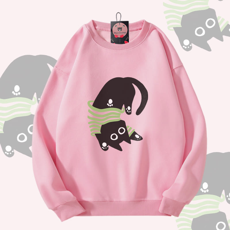 Upside Down Black Cat Graphic Modakawa Unisex Sweatshirt - Pink - 5XL - image 2