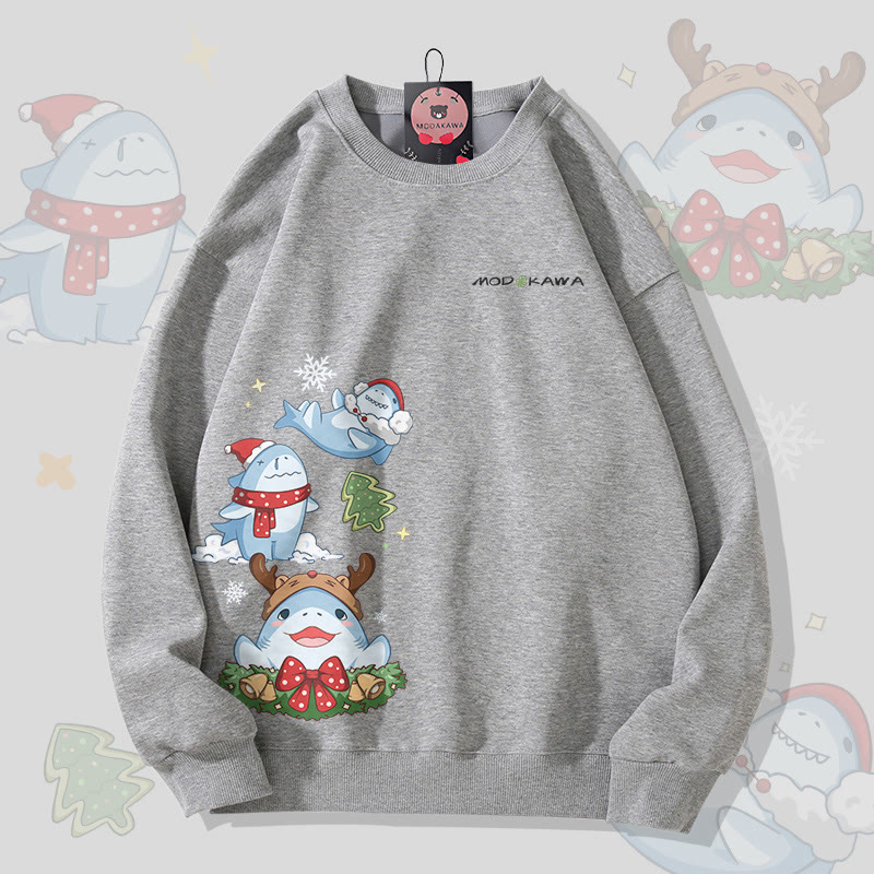 MODAKAWA クリスマス シャーク グラフィック ユニセックス スウェットシャツ - Dark Grey - 5XL - image 3