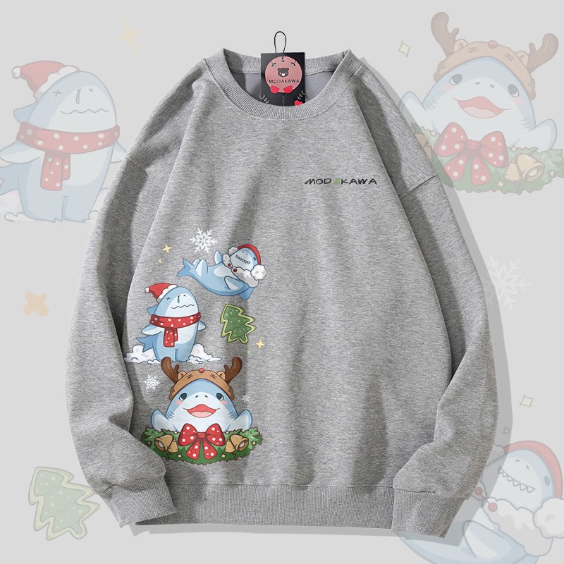 MODAKAWA クリスマス シャーク グラフィック ユニセックス スウェットシャツ - Dark Grey - 5XL - image 3