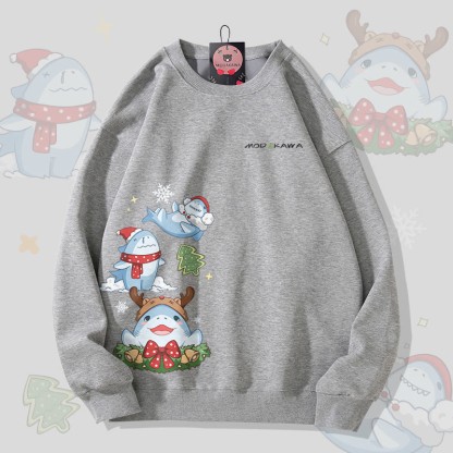MODAKAWA クリスマス シャーク グラフィック ユニセックス スウェットシャツ - Dark Grey - 5XL - image 3