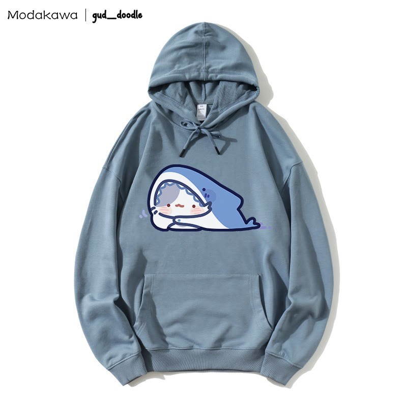 MODAKAWA X gud_doodleキティシャークプリント ルーズパーカー - Slate Blue - 5XL - image 5