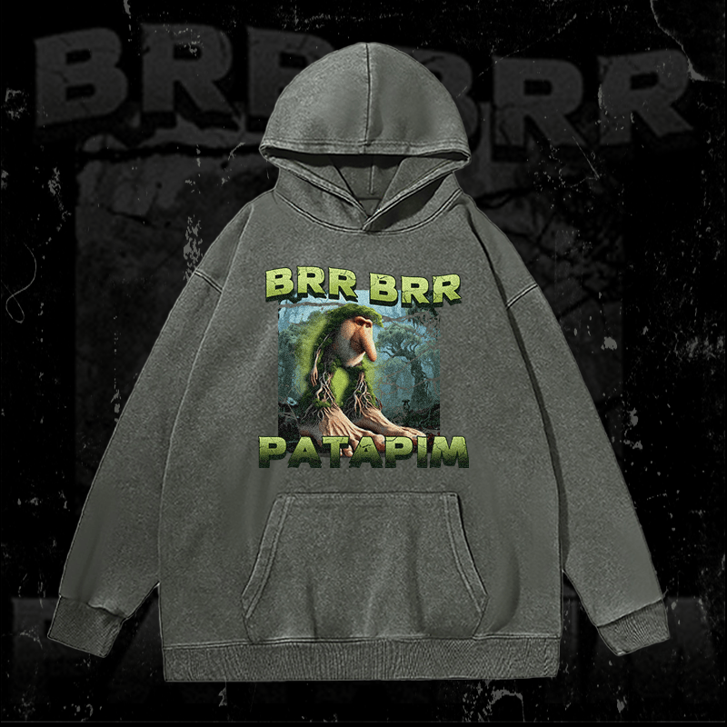 MODAKAWA BRR BRR PATAPIM フォレストモンスターグラフィック ユニセックス ヴィンテージウォッシュドパーカー - Grey - 2XL - image 2