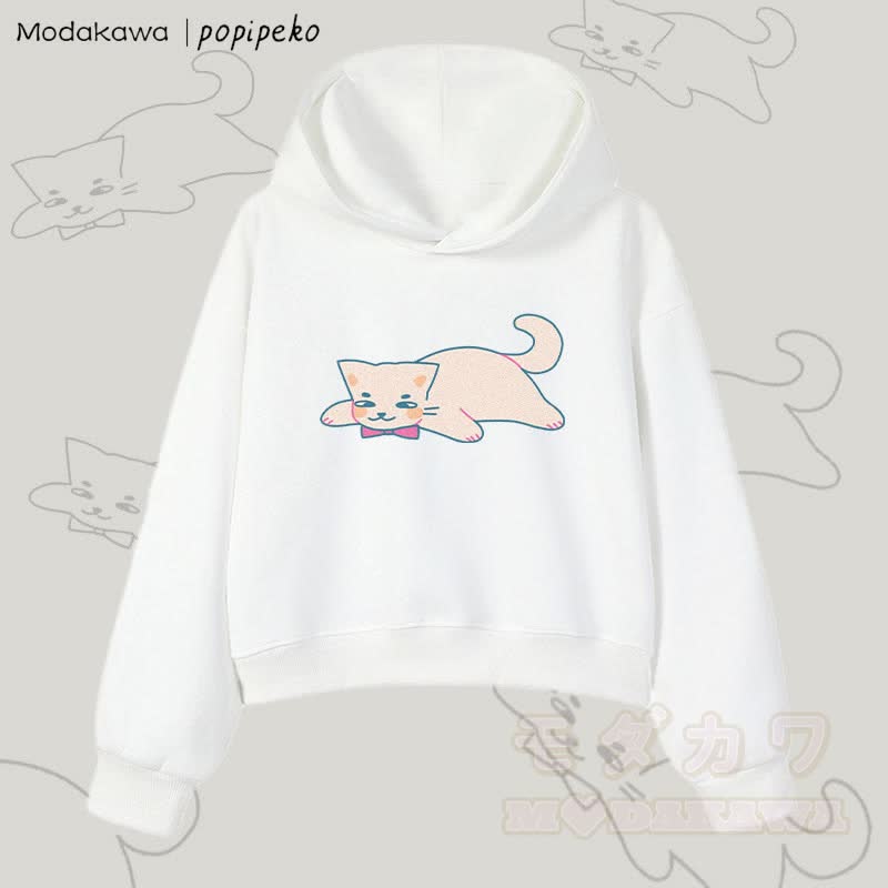 MODAKAWA X popipeko レイジーキャットグラフィック クロップド綿パーカー - 白 - 3XL - image 4