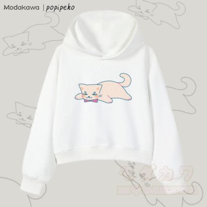 MODAKAWA X popipeko レイジーキャットグラフィック クロップド綿パーカー - 白 - 3XL - image 4