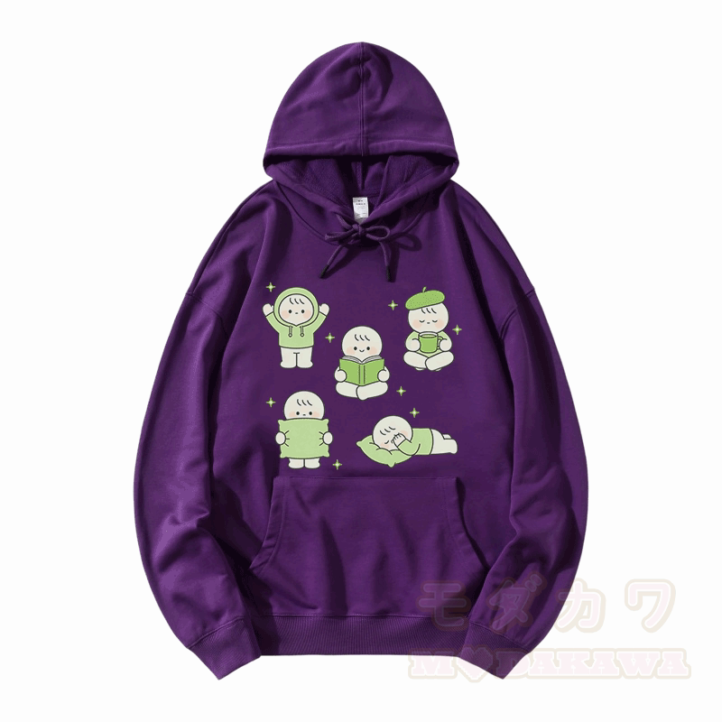 かわいいキャラクター柄入りModakawaゆったりコットン混パーカー - 紫 - 5XL - image 6