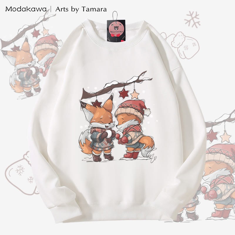 MODAKAWA X Arts by Tamara Fox 雪玉遊び クリスマスグラフィック ユニセックス スウェットシャツ - White - 5XL - image 3