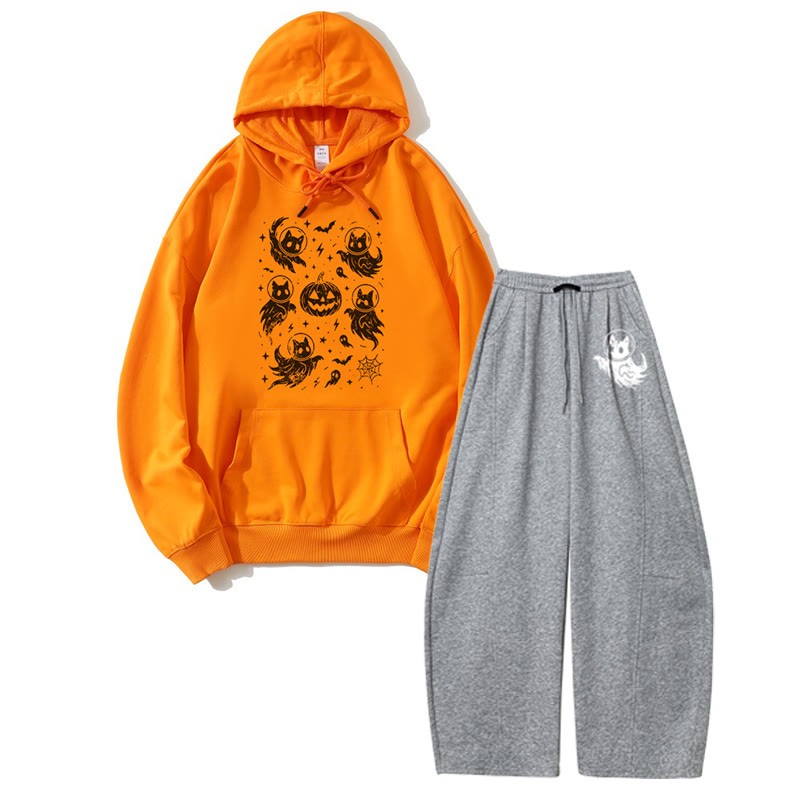 MODAKAWA ゴーストキャット パンプキン パーカー ワイドレッグパンツ 2点セット - Orange&Dark Grey - 5XL - image 7