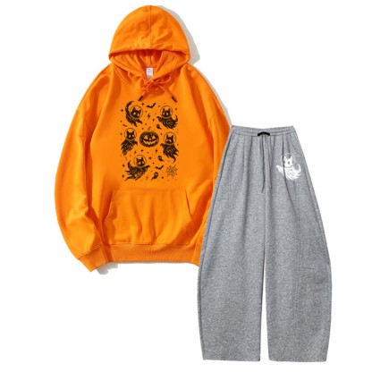 MODAKAWA ゴーストキャット パンプキン パーカー ワイドレッグパンツ 2点セット - Orange&Dark Grey - 5XL - image 7