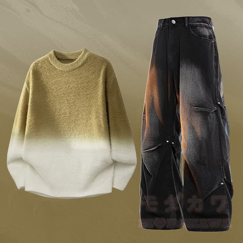 グラデーションニットセーター デニムパンツ ツーピース - セットF - 3XL - image 6