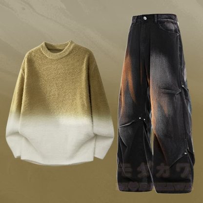 グラデーションニットセーター デニムパンツ ツーピース - セットF - 3XL - image 6