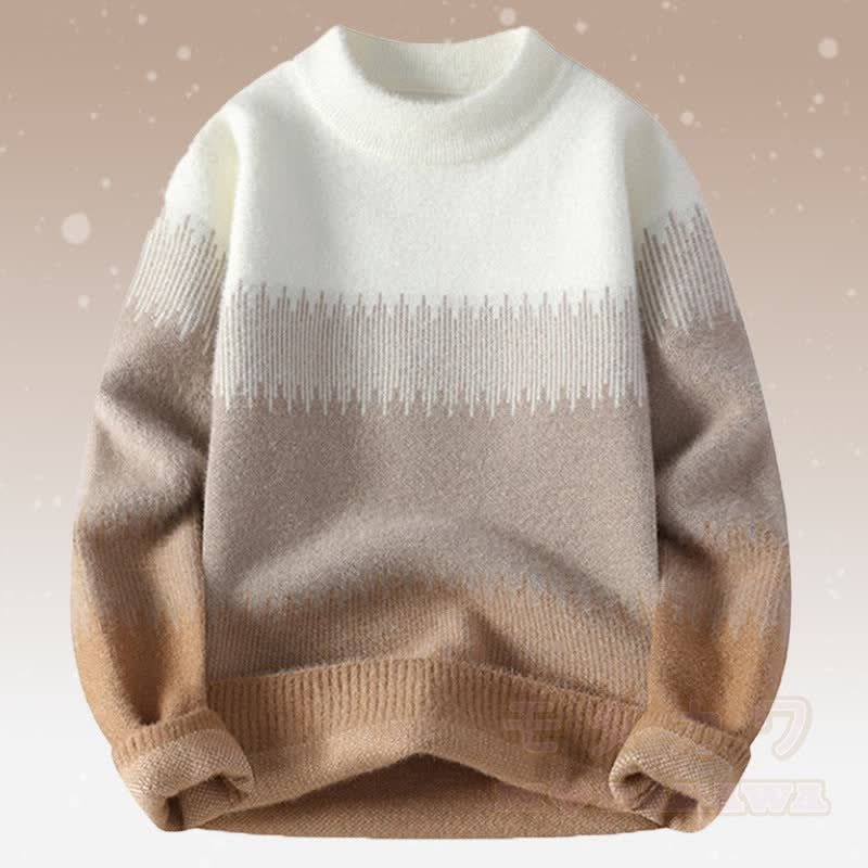 ニットカラーブロックセーター コーデュロイパンツ ツーピース - 茶色のセーター - 4XL - image 7