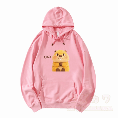 COZY カピバラ グラフィックModakawaルーズ コットンブレンド フーディー - ピンク - 5XL - image 4