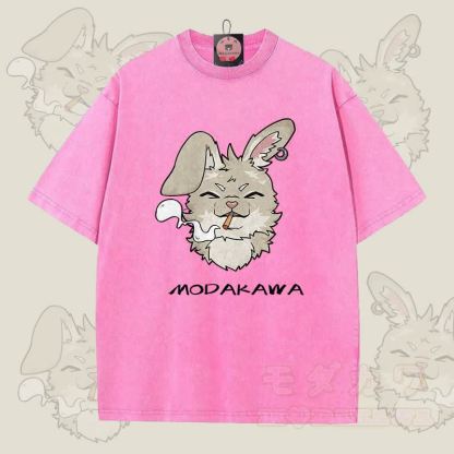 MODAKAWA ナビ スモーキンググラフィック ユニセックス ヴィンテージウォッシュTシャツ - ローズレッド - 5XL - image 8