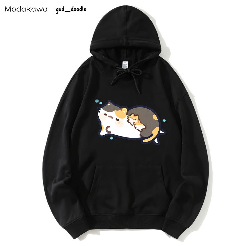 MODAKAWA X gud_doodleスリーピングキティプリント ルーズパーカー - Black - 5XL - image 3