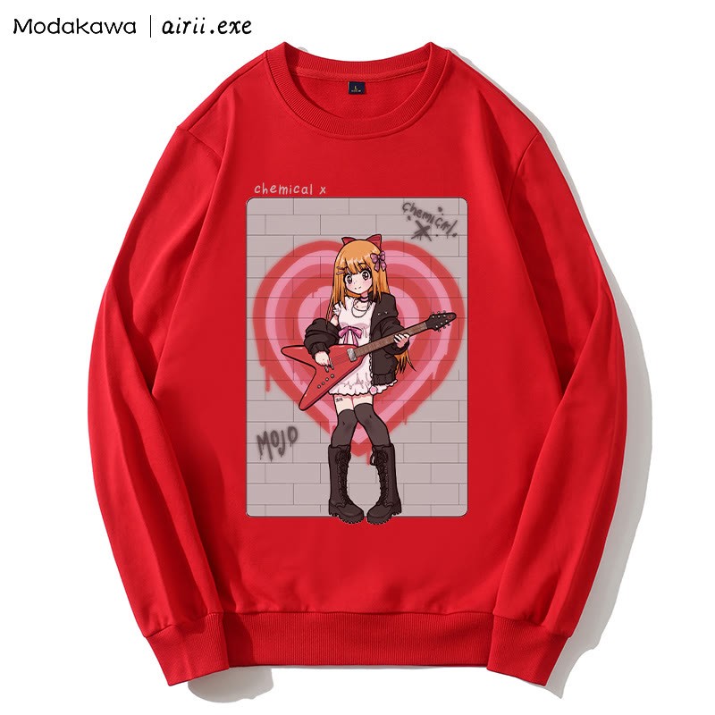 MODAKAWA X airii.exe CHEMICAL ギターガール レタープリント ラウンドカラー スウェットシャツ - Red - 5XL - image 3