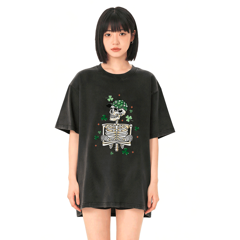セント・パトリック・デー グラフィックModakawaヴィンテージ ウォッシュ加工100%綿Tシャツ - image 2