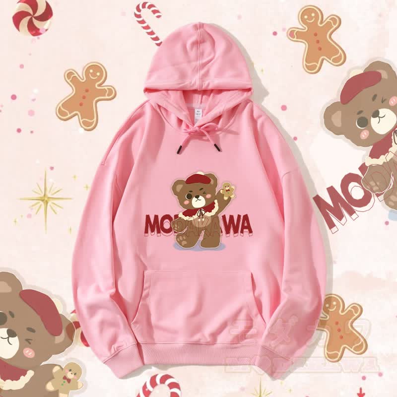 MODAKAWA クリスマスベア グラフィック ストリートウェア プルオーバー パーカー - ピンクB - 5XL - image 6