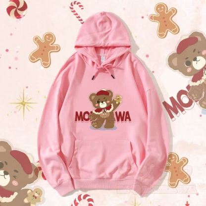 MODAKAWA クリスマスベア グラフィック ストリートウェア プルオーバー パーカー - ピンクB - 5XL - image 6