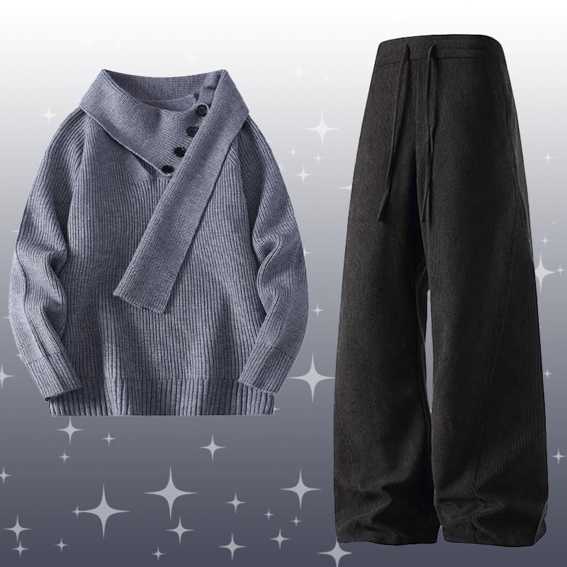 イレギュラーニットセーター コーデュロイパンツ ツーピース - Set F - 4XL - image 6