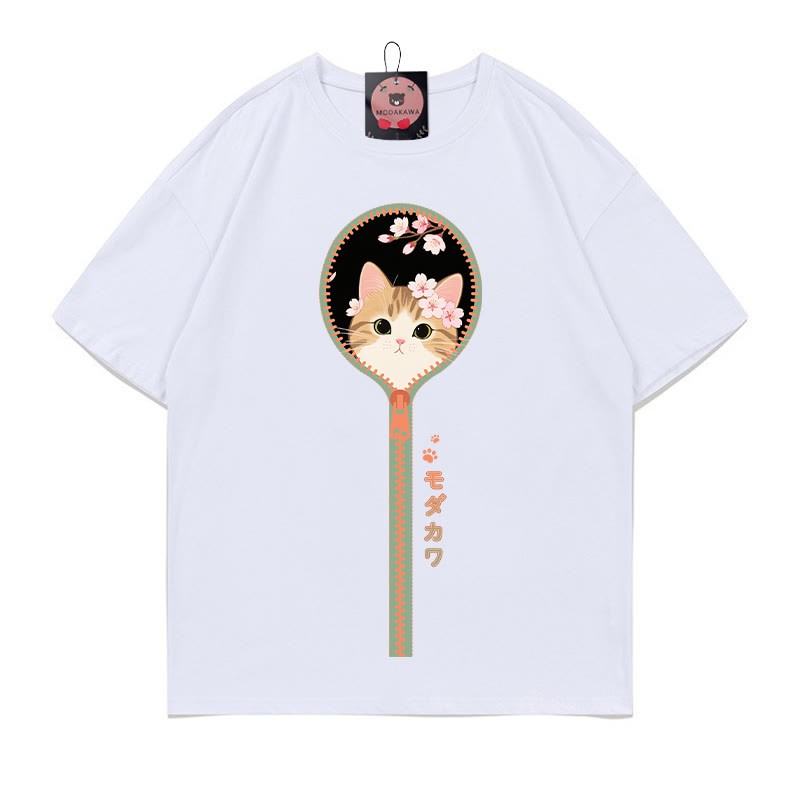 キティさくら ジッパープリント100%綿ModakawaTシャツ - White - 5XL - image 3