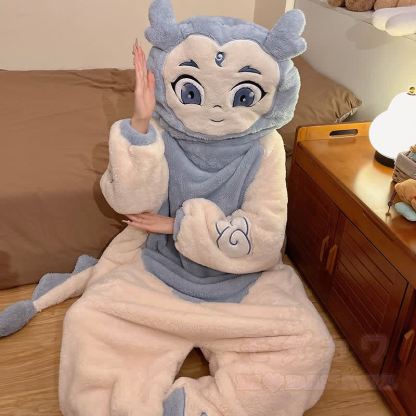 面白いカラーブロックのぬいぐるみフード付きワンジーパジャマ - image 3