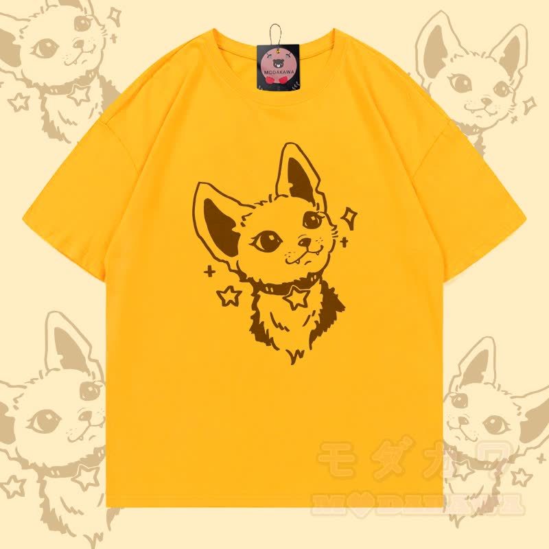 Fox Graphic Modakawa綿100% Tシャツ - 薄黄色 - 5XL - image 3