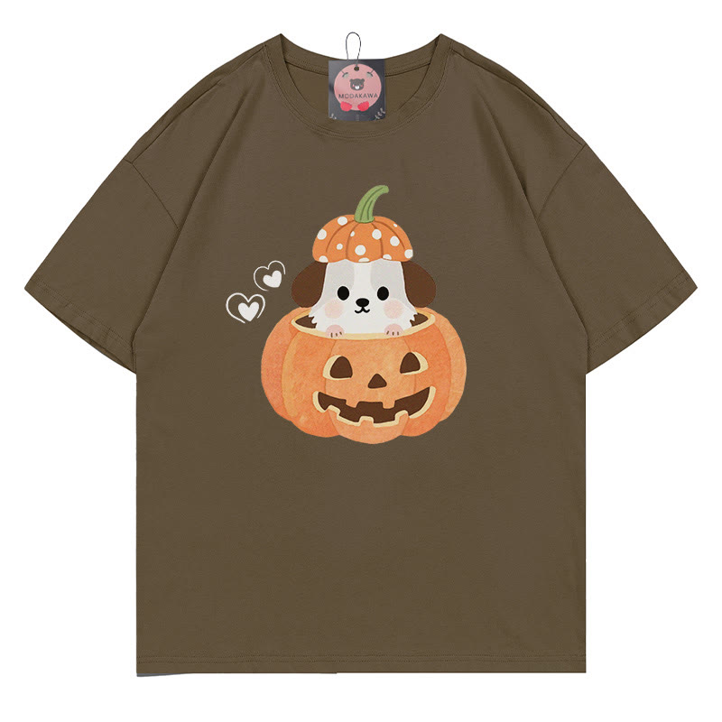 パンプキンパピープリントTシャツ - 茶色 - 5XL - image 5