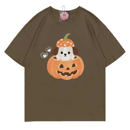 パンプキンパピープリントTシャツ - 茶色 - 5XL - image 5