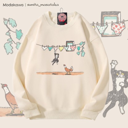 MODAKAWA X sumita_masataka アンダーウェア スナッチャーキャット グラフィック ユニセックス スウェットシャツ - Beige - 5XL - image 3