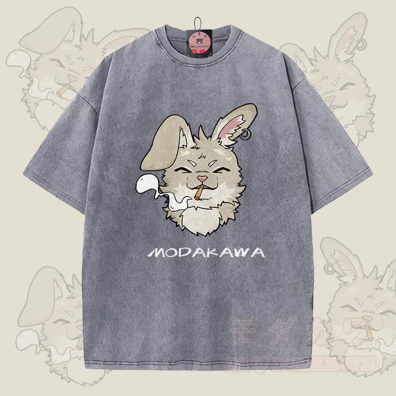MODAKAWA ナビ スモーキンググラフィック ユニセックス ヴィンテージウォッシュTシャツ - グレー - 5XL - image 6