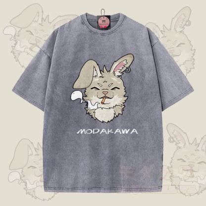 MODAKAWA ナビ スモーキンググラフィック ユニセックス ヴィンテージウォッシュTシャツ - グレー - 5XL - image 6